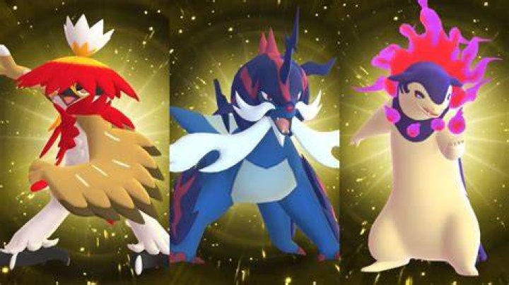 An image of Decidueye, Typhlosion, and Samurott's Hisuian forms in Pokemon Legends Arceus