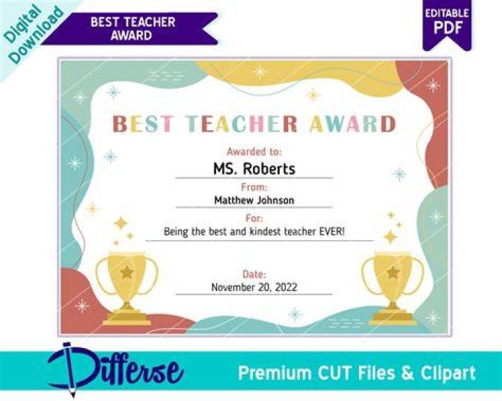 Best Teacher Ever Award Certificate Gift Etsy