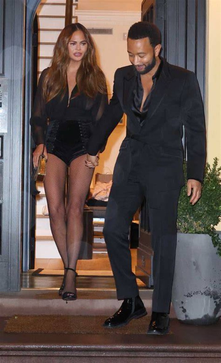 Chrissy Teigen in Black out in New York GotCeleb
