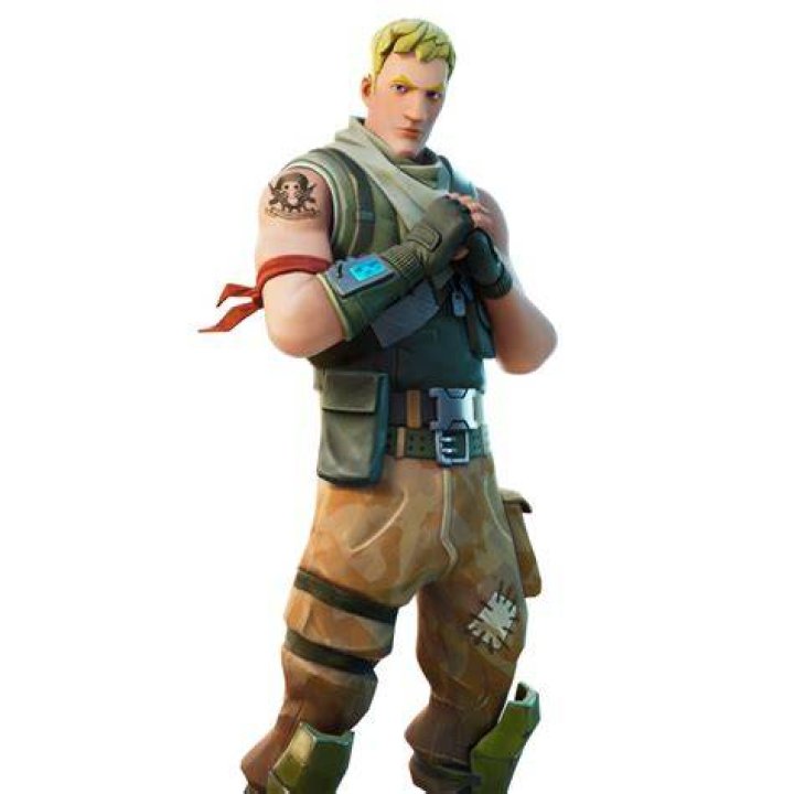Fortntie Jonesy in front of tanks