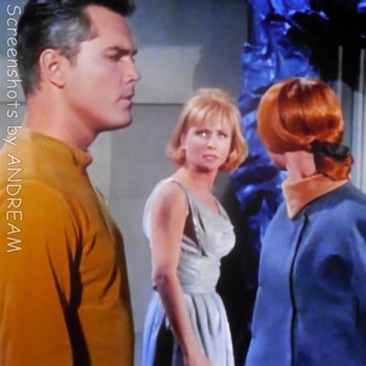 Laurel Goodwin, Jeffrey Hunter and Majel Barrett (billed as M. Leigh
