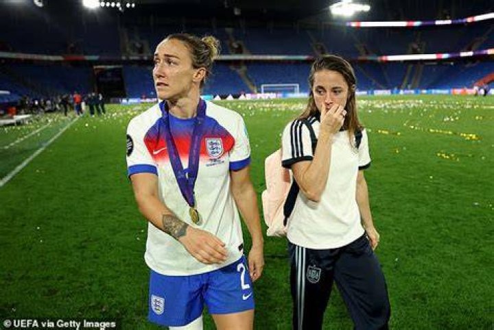 Lucy Bronze comforted by Ona Batlle after World Cup final between Spain