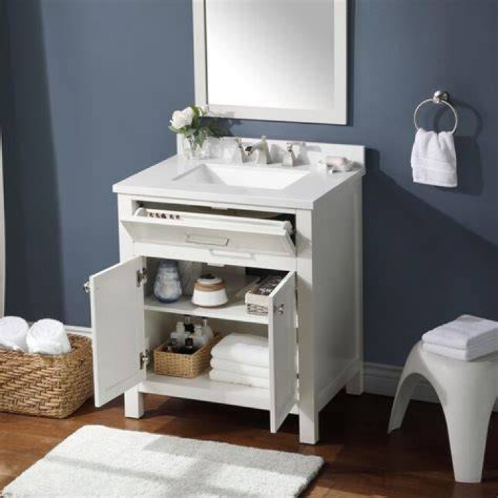 Martha Stewart Single sink Bathroom at