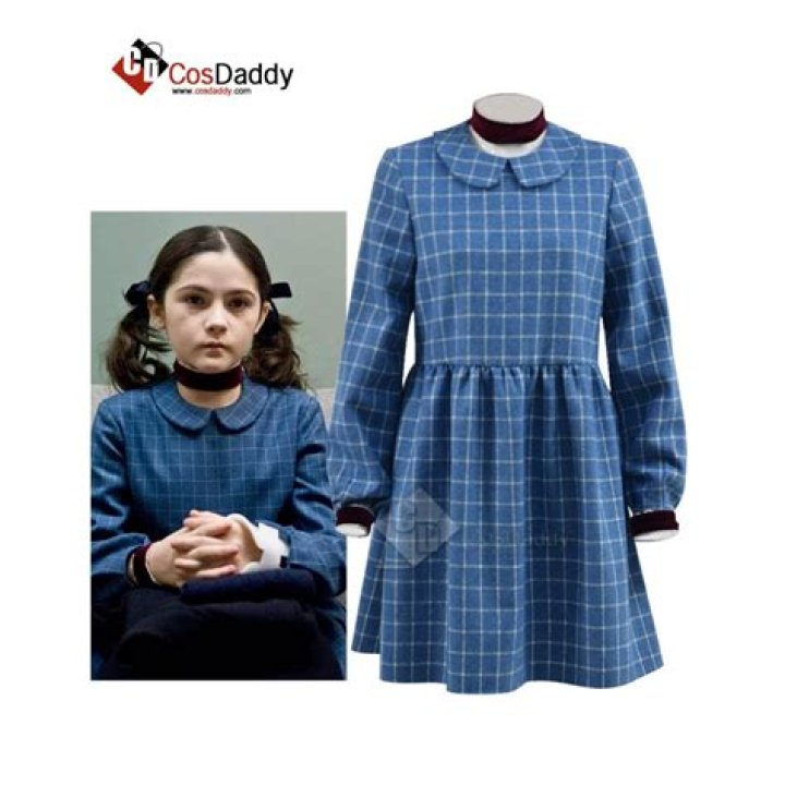 Orphan Esther Girl Cosplay Costume Blue Plaid Dress for Halloween