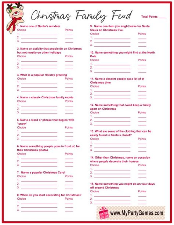 Printable Christmas Family Feud Game