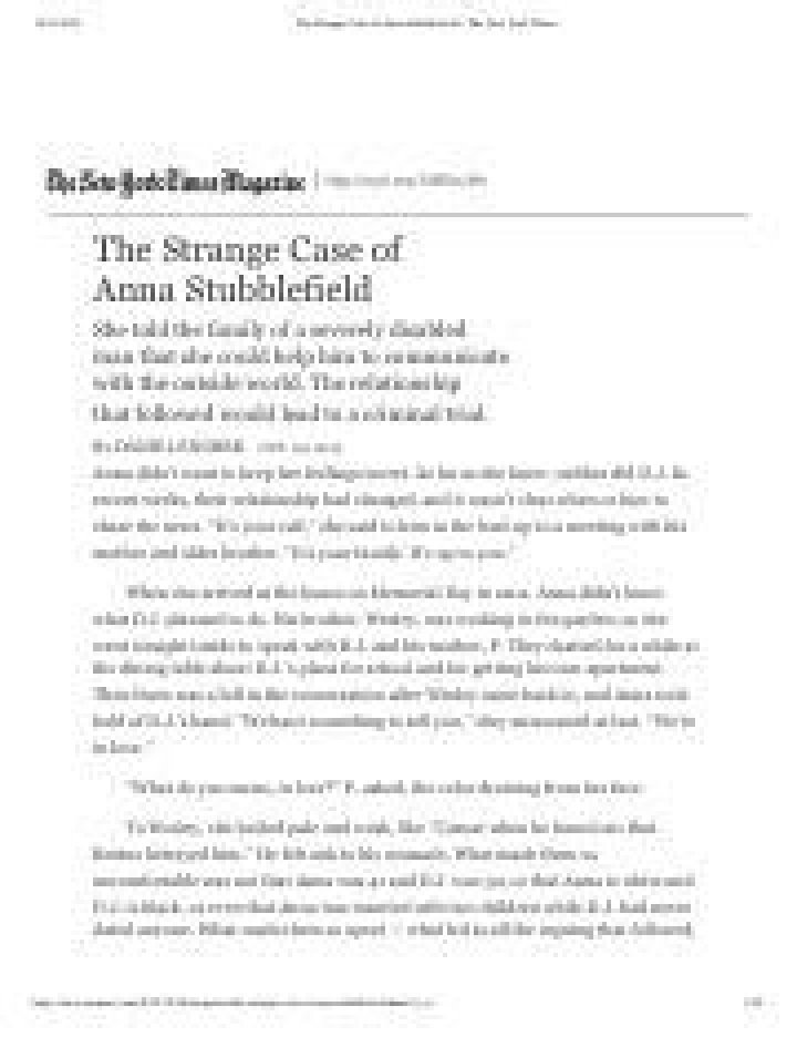 The Strange Case of Anna Stubblefield, Revisited The New York Times