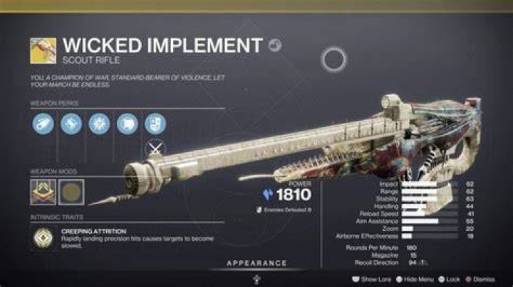 The Wicked Implement Exotic Scout Rifle from Destiny 2.