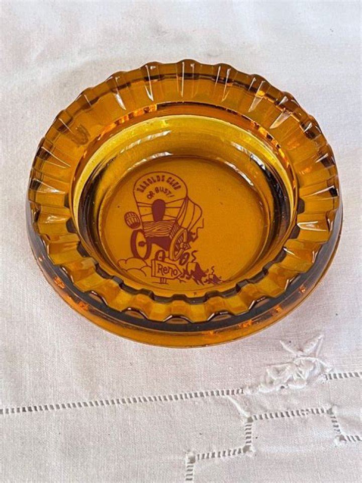 Vintage Retro ASHTRAY RENO, NEVADA amber glass Kay Martin Lodge Rare