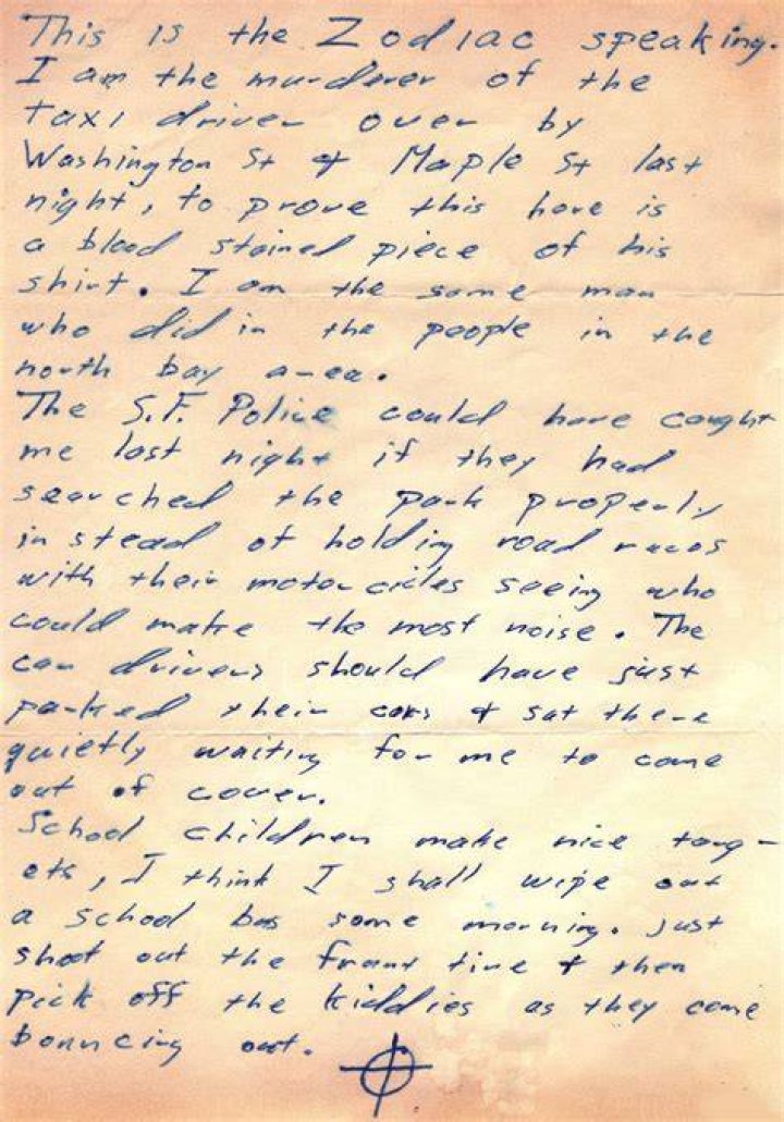 Zodiac Letters 1966 December Riverside Desktop Poem ZODIAC KILLER